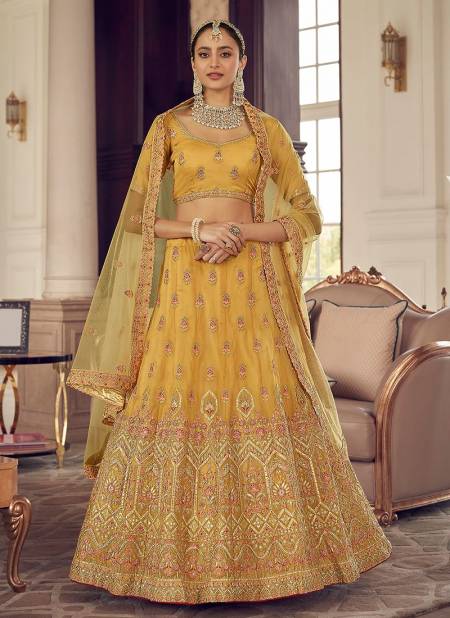 Yellow Colour New Collection Fancy Wedding Wear Organza Heavy Latest Bridal Lehenga Choli 9402